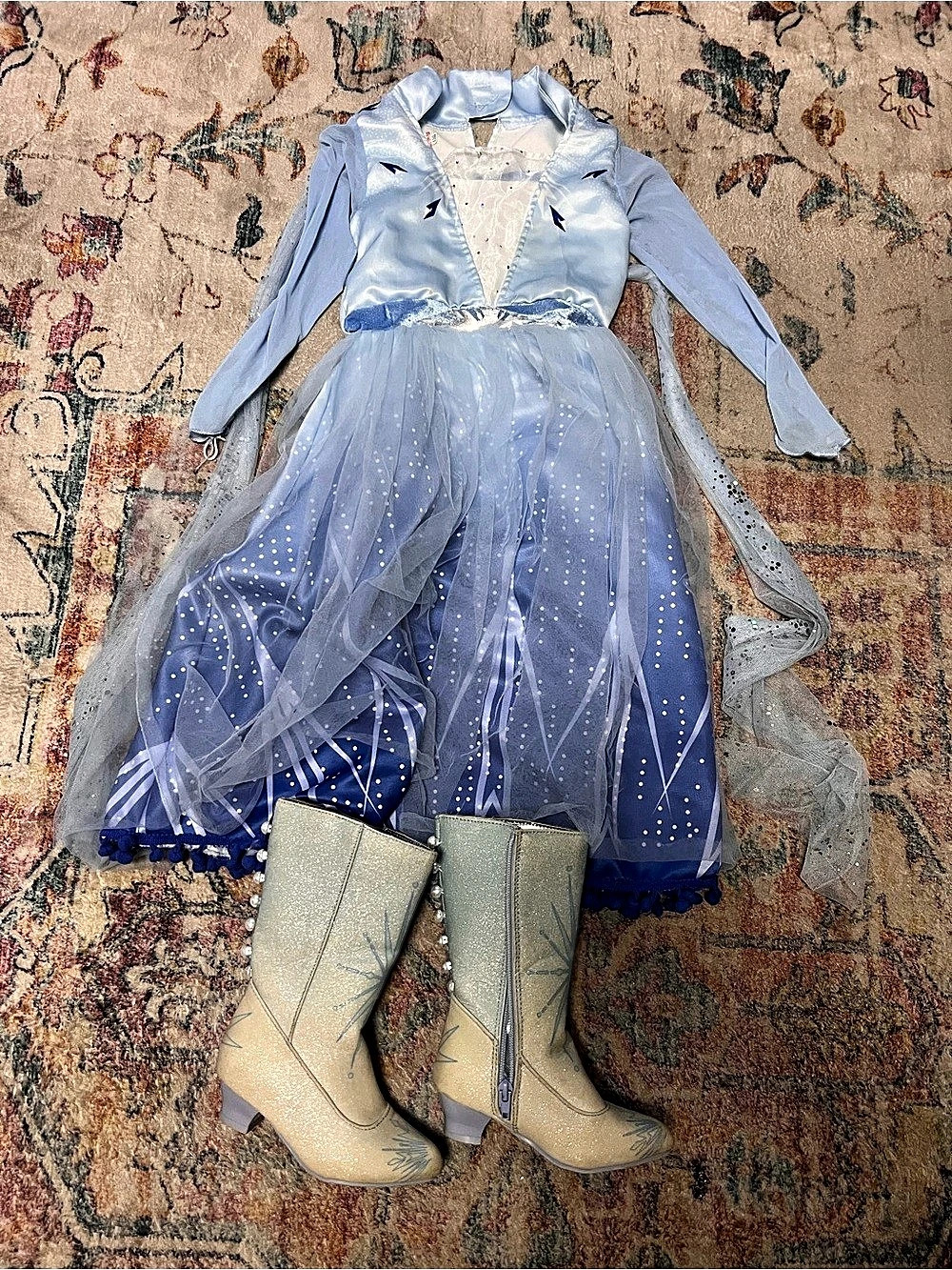 Disney Frozen Elsa Costume Dress & Boots Blue Girls 9/10